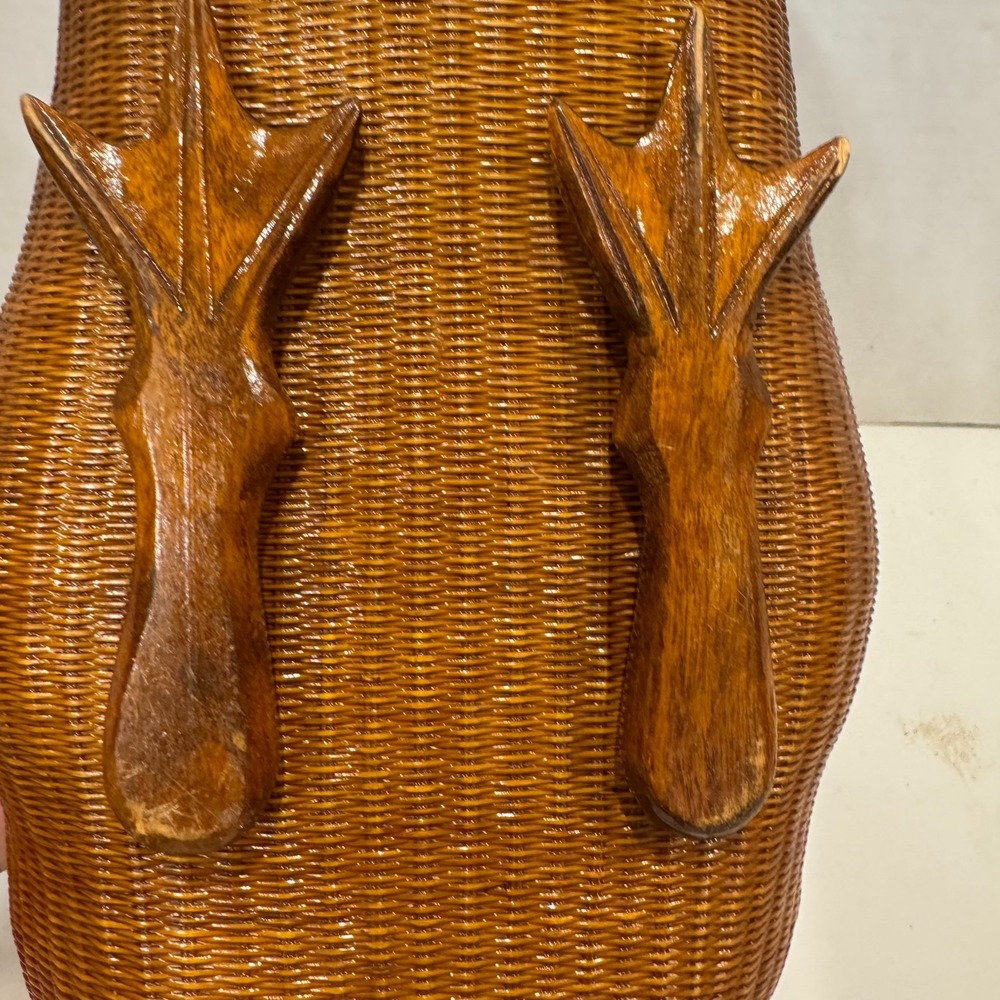 Mid Century SHANGHAI HANDICRAFTS WICKER & CARVED WOOD BASKETRY Basket BOX DUCK - Picture 6 of 16
